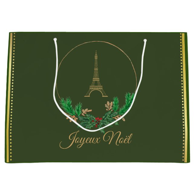 Eiffel Tower Joyeux Noel Large Gift Bag (Front)