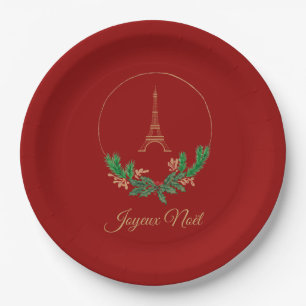 Eiffel Tower Joyeux Noel Paper Plate