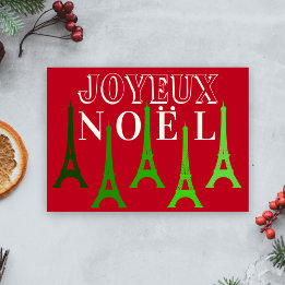 Eiffel Tower Joyeux Noel Red & Green Christmas Holiday Card
