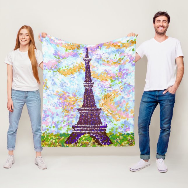 Eiffel Tower Landscape Spring Pointillism Fleece Blanket (In Situ)