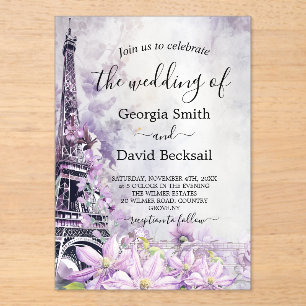 Eiffel Tower Lavender Romance Wedding Acrylic Invitations