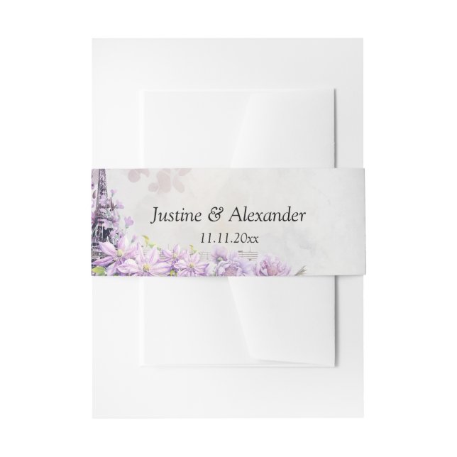 Eiffel Tower Lavender Romance Wedding Invitation Belly Band (Front Example)