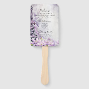 Eiffel Tower Lavender Romance Wedding Program Hand Fan