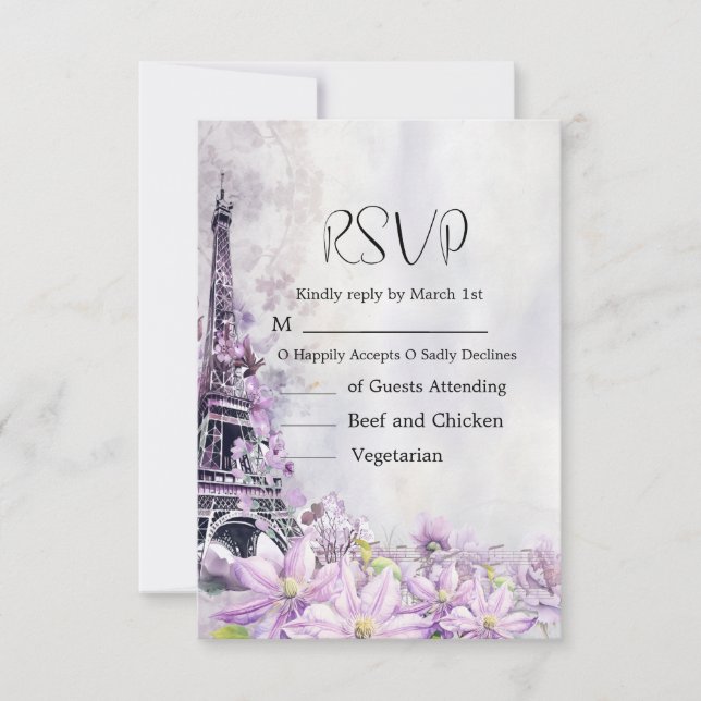 Eiffel Tower Lavender Romance Wedding RSVP Card (Front)