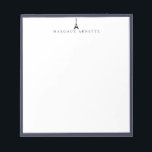 Eiffel Tower Logo Blue Frame Notepad<br><div class="desc">Trendy Eiffel Tower logo design in black with navy blue frame,  personalised with name,  notepad.  Text font style and colour can be customised.</div>