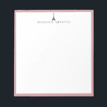 Eiffel Tower Logo Pink Frame Notepad<br><div class="desc">Trendy Eiffel Tower logo design in black with blush pink frame,  personalised with name,  notepad.  Text font style and colour can be customised.</div>