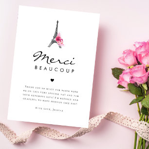 Eiffel Tower Merci Beaucoup French Bridal Shower Thank You Card