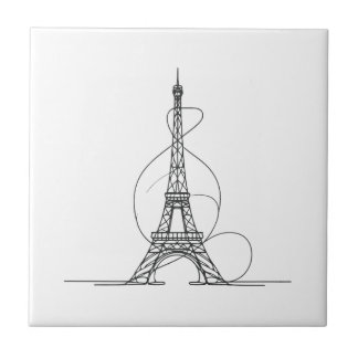 Eiffel Tower Minimalism: One-Line Art Ceramic Tile