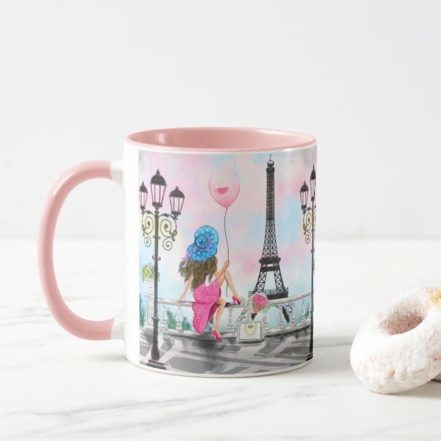 Eiffel Tower Mug Gift Woman In Paris (With Donut)