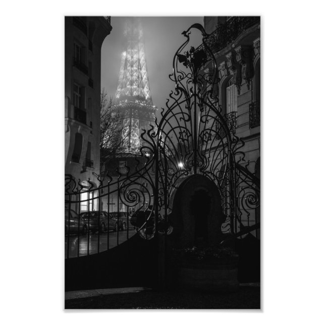 Eiffel Tower Mysterious Black and White Photo Print (Front)