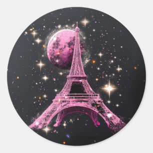 Eiffel Tower Night Moon Classic Round Sticker