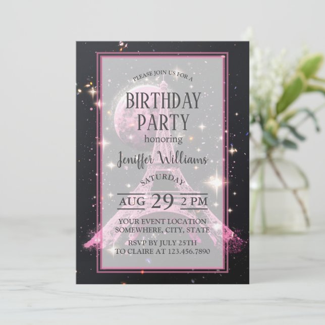 Eiffel Tower Night Moon           Invitation (Standing Front)