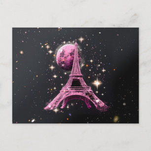 Eiffel Tower Night Moon Postcard