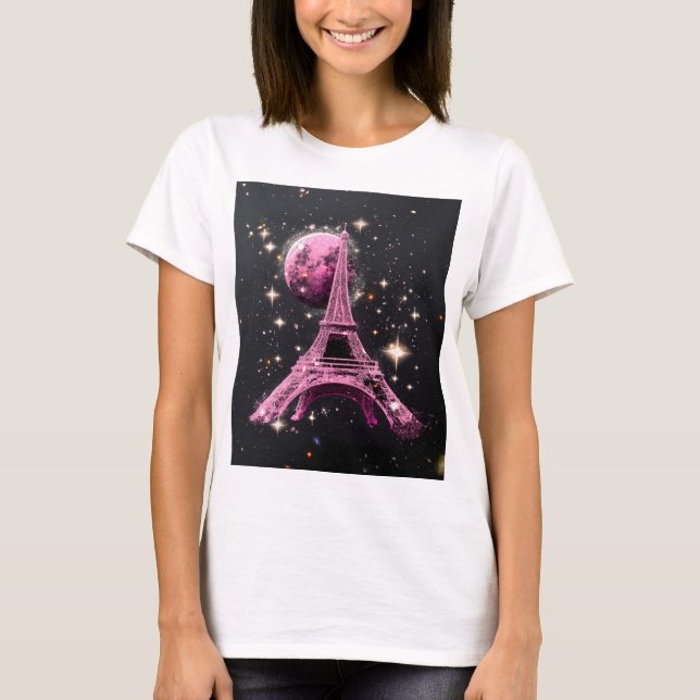 Eiffel Tower Night Moon            T-Shirt (Front)