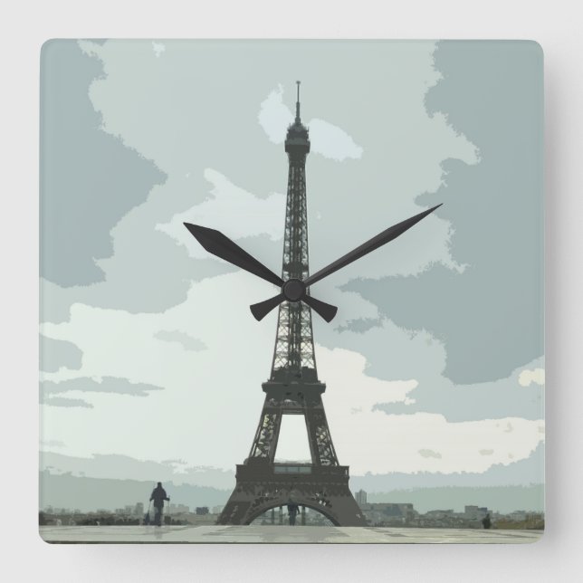 Eiffel Tower on a Cloudy Night Square Wall Clock (Front)