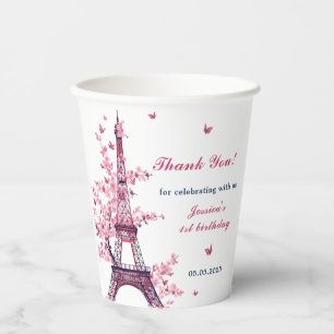 Eiffel Tower Paris 1st Birthday Paper Cups