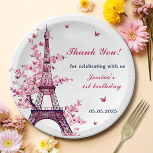 Eiffel Tower Paris 1st Birthday Party Paper Plate