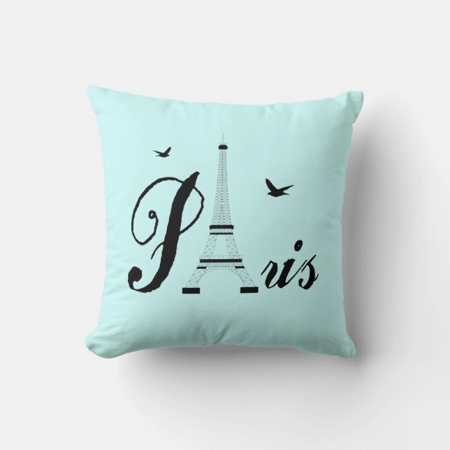 Eiffel Tower Paris Aqua Blue Black Picture Pillows (Front)