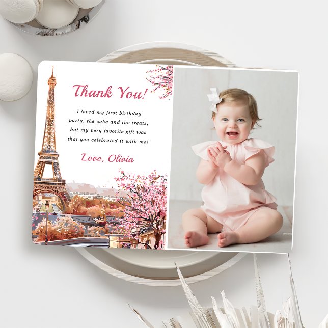 Eiffel Tower Paris Birthday Party Thank You Card (Creator Uploaded)