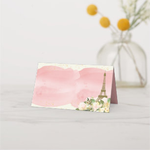 Eiffel Tower Paris Birthday Pink Gold Glitter  Place Card