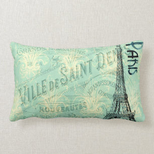 Eiffel Tower Paris Blue Post Card Vintage Pillow