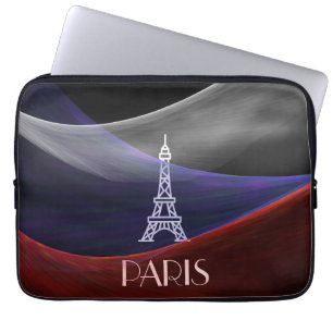 Eiffel Tower Paris blue red white flag black Laptop Sleeve