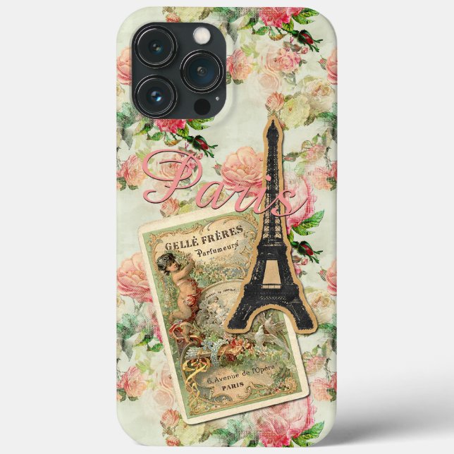Eiffel Tower Paris Blush Peach Pink Floral Pattern Case-Mate iPhone Case (Back)