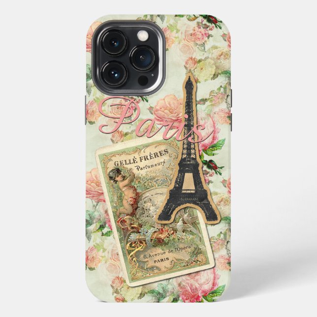 Eiffel Tower Paris Blush Peach Pink Floral Pattern iPhone Case (Back)