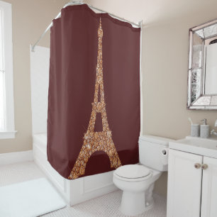 Eiffel Tower Paris Burgu Rose Gold Copper Crystals Shower Curtain