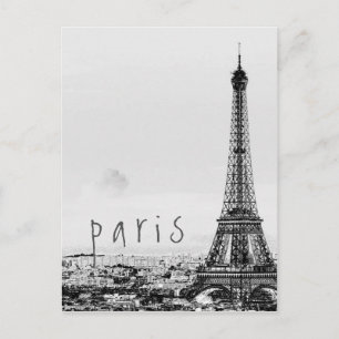 Eiffel Tower Paris City Grey Vintage View Postcard