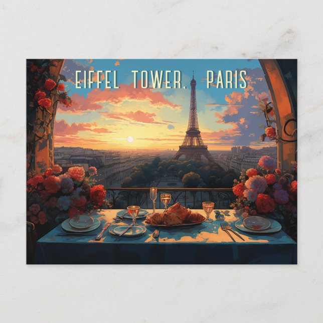 Eiffel Tower Paris City Illustration Travel Art Postcard (Front)