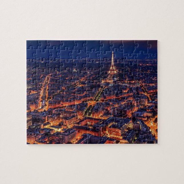 Eiffel Tower Paris City Night Europe Travel Photo Jigsaw Puzzle (Horizontal)