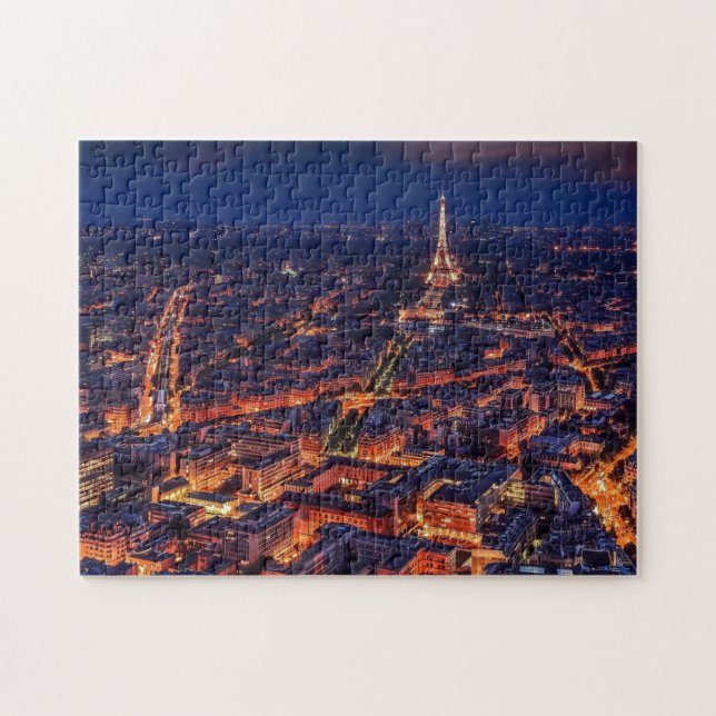 Eiffel Tower Paris City Night Europe Travel Photo Jigsaw Puzzle (Horizontal)