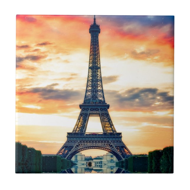 Eiffel Tower Paris Evening European Travel Ceramic Tile (Front)
