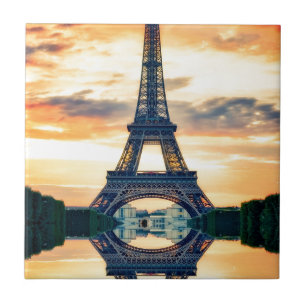 Eiffel Tower Paris Evening European Travel Ceramic Tile