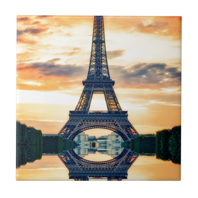 Eiffel Tower Paris Evening European Travel Ceramic Tile (Front)
