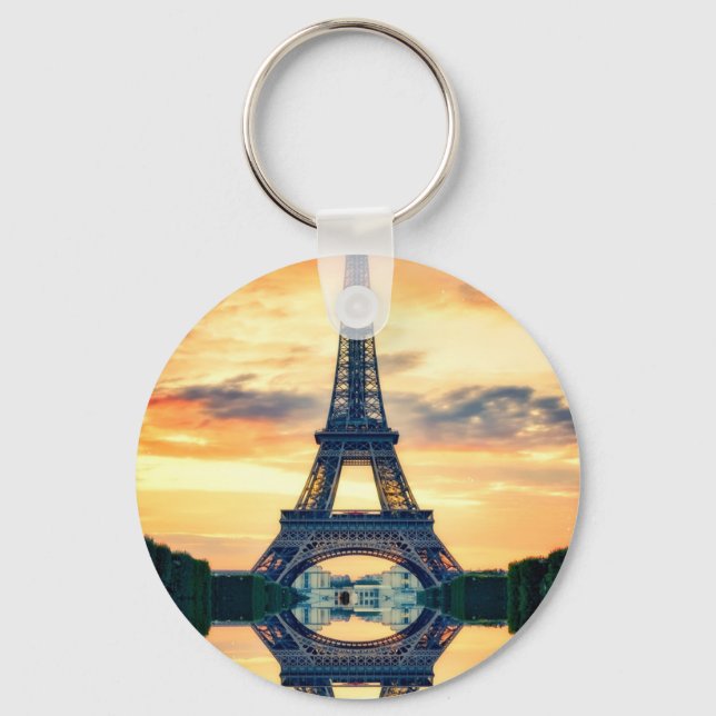 Eiffel Tower Paris Evening European Travel Key Ring (Front)