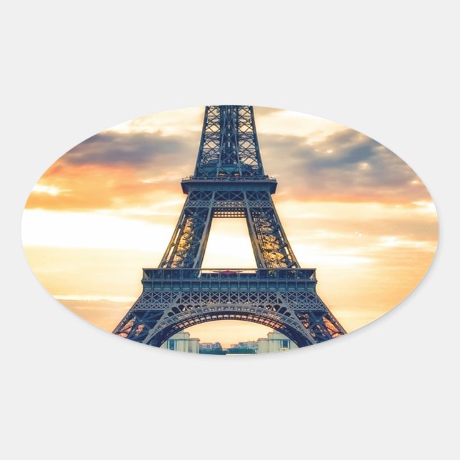 Eiffel Tower Paris Evening European Travel Oval Sticker (Front)