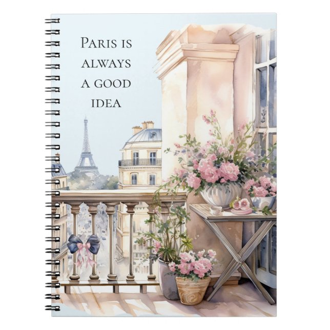 Eiffel Tower Paris Floral Notebook (Front)