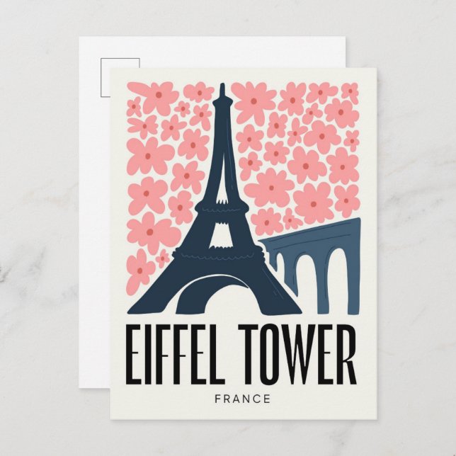 Eiffel Tower Paris France abstract travel floral Postcard (Front/Back)