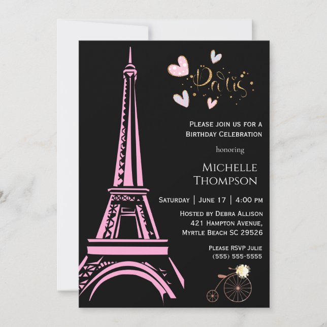 Eiffel Tower Paris France  Birthday Invitations (Front)