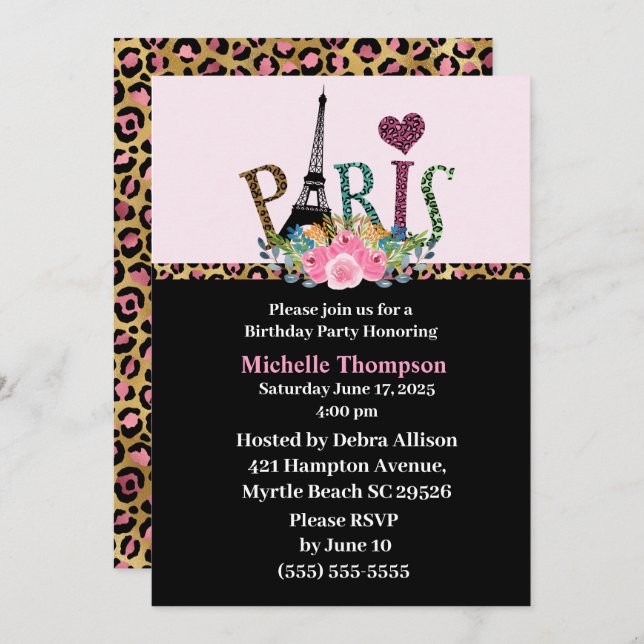 Eiffel Tower Paris France  Birthday Invitations (Front/Back)