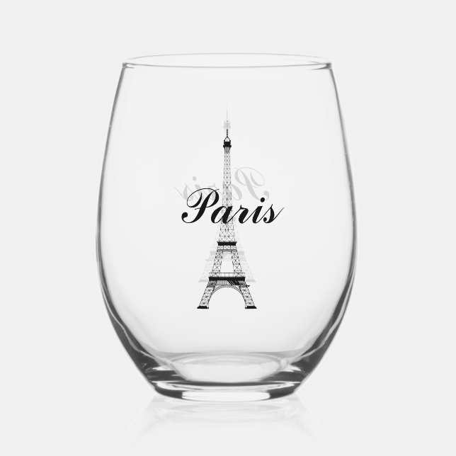 Eiffel Tower Paris France Design  Stemless Wine Glass (Back)