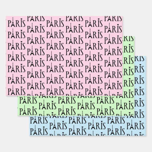 Eiffel Tower Paris France Design Wrapping Paper Sheet (Set)