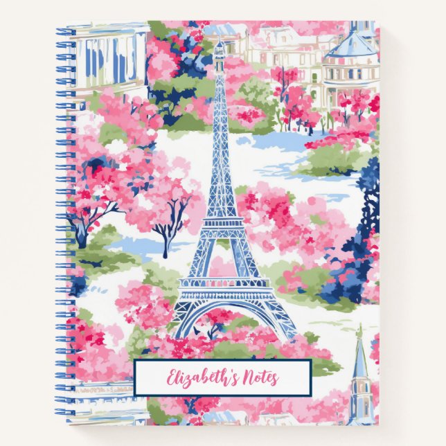 Eiffel Tower Paris France Floral School Notebook (Front)