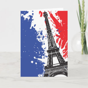 Eiffel Tower   Paris, France   Grunge Flag Card