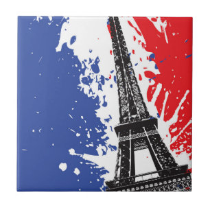 Eiffel Tower Paris, France Grunge Flag Ceramic Tile
