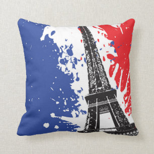 Eiffel Tower   Paris, France   Grunge Flag Cushion
