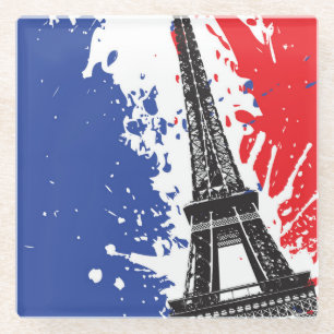 Eiffel Tower Paris, France Grunge Flag Glass Coaster