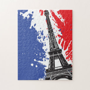 Eiffel Tower Paris, France Grunge Flag Jigsaw Puzzle